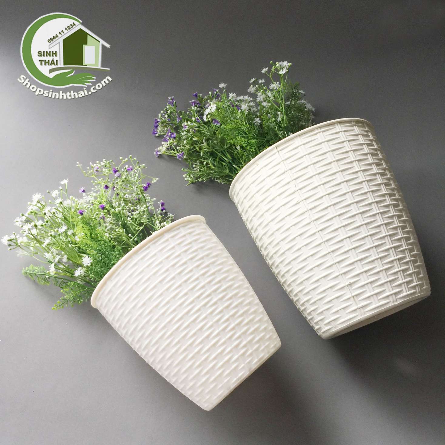Chậu nhựa tròn giả mây đan - Chọn loại