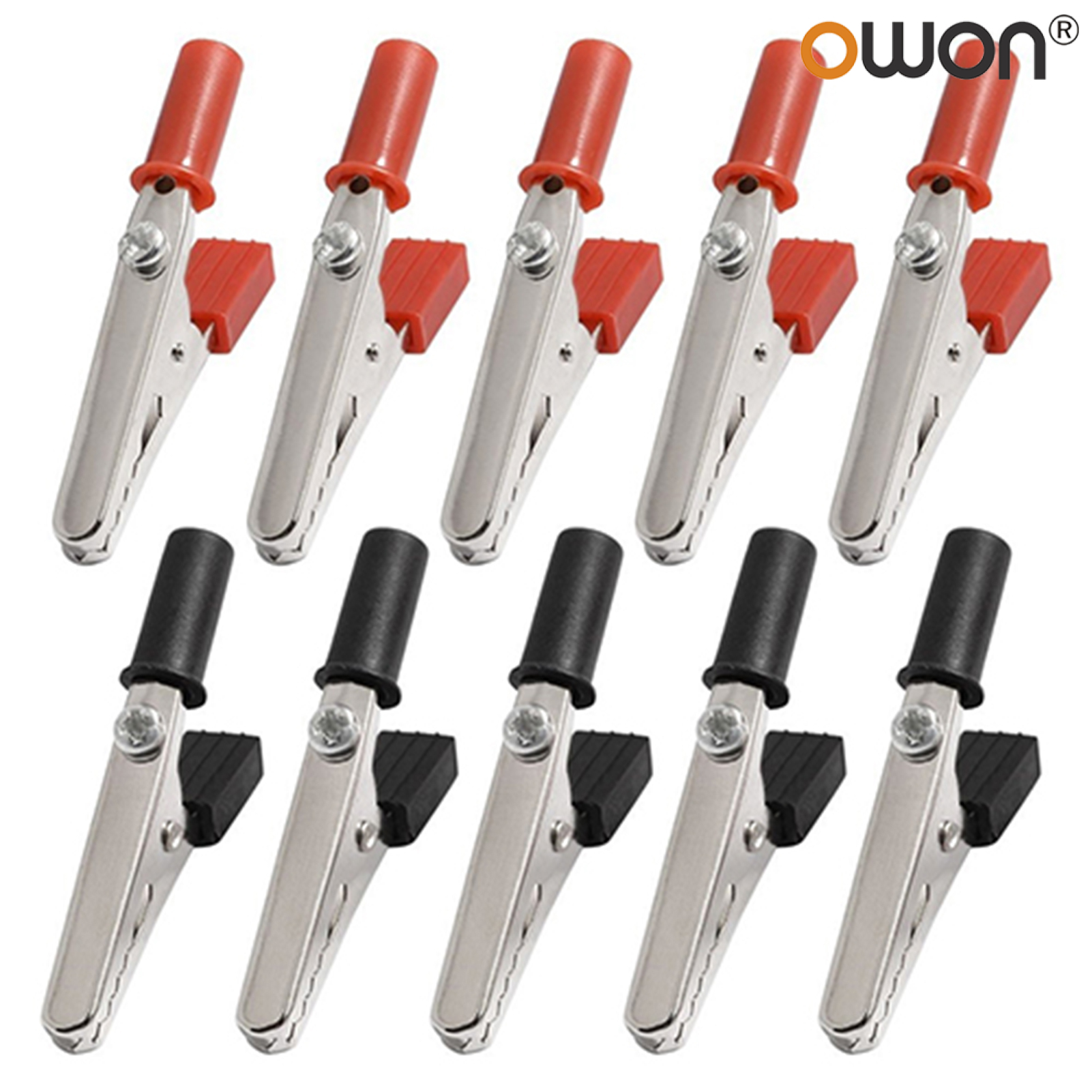 Farfi 10Pcs 50mm Durable Plastic Handle Test Probe Metal Alligator Clips with Screw