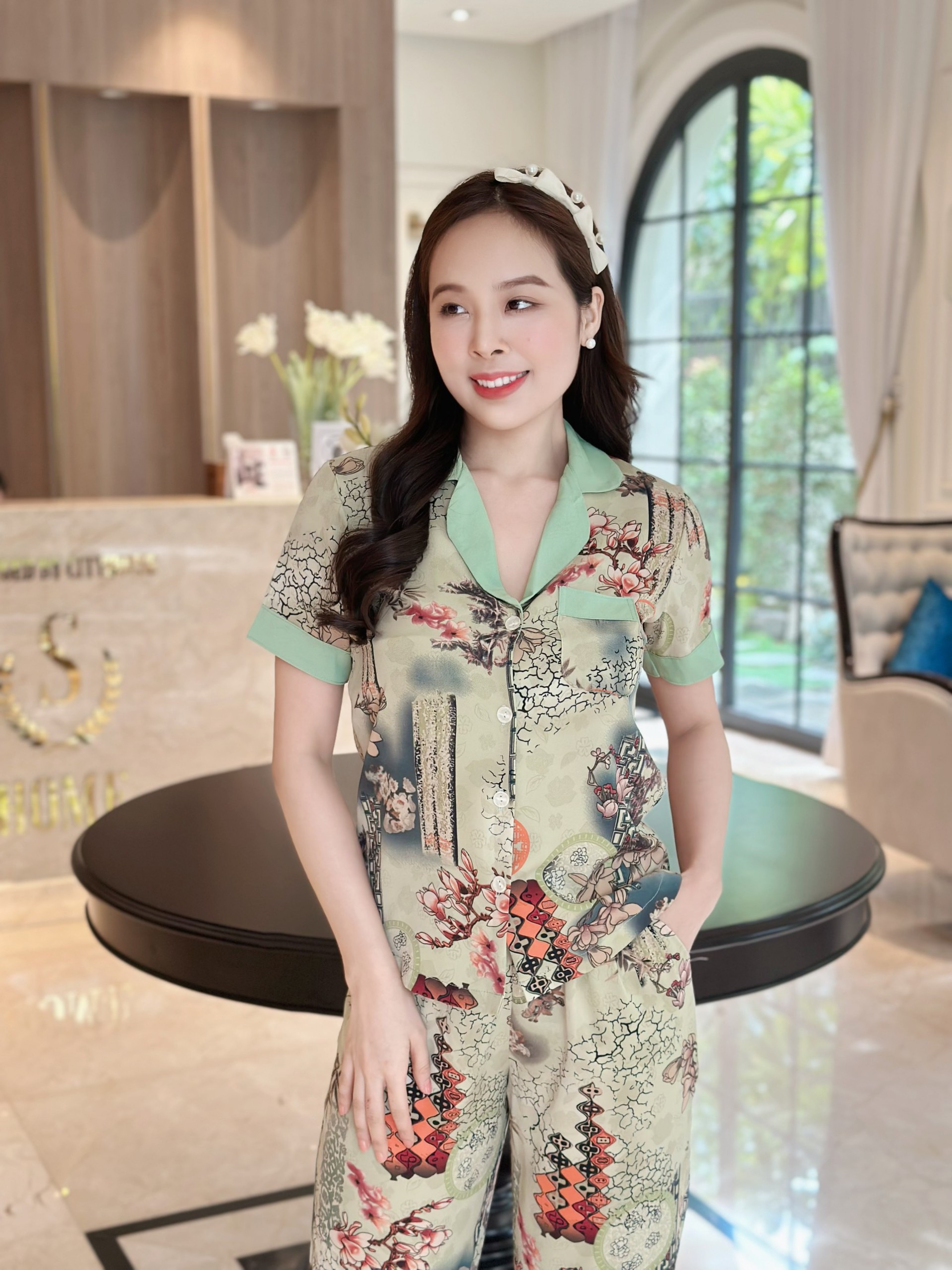 Set bộ họa tiết pijama có túi - MS0289