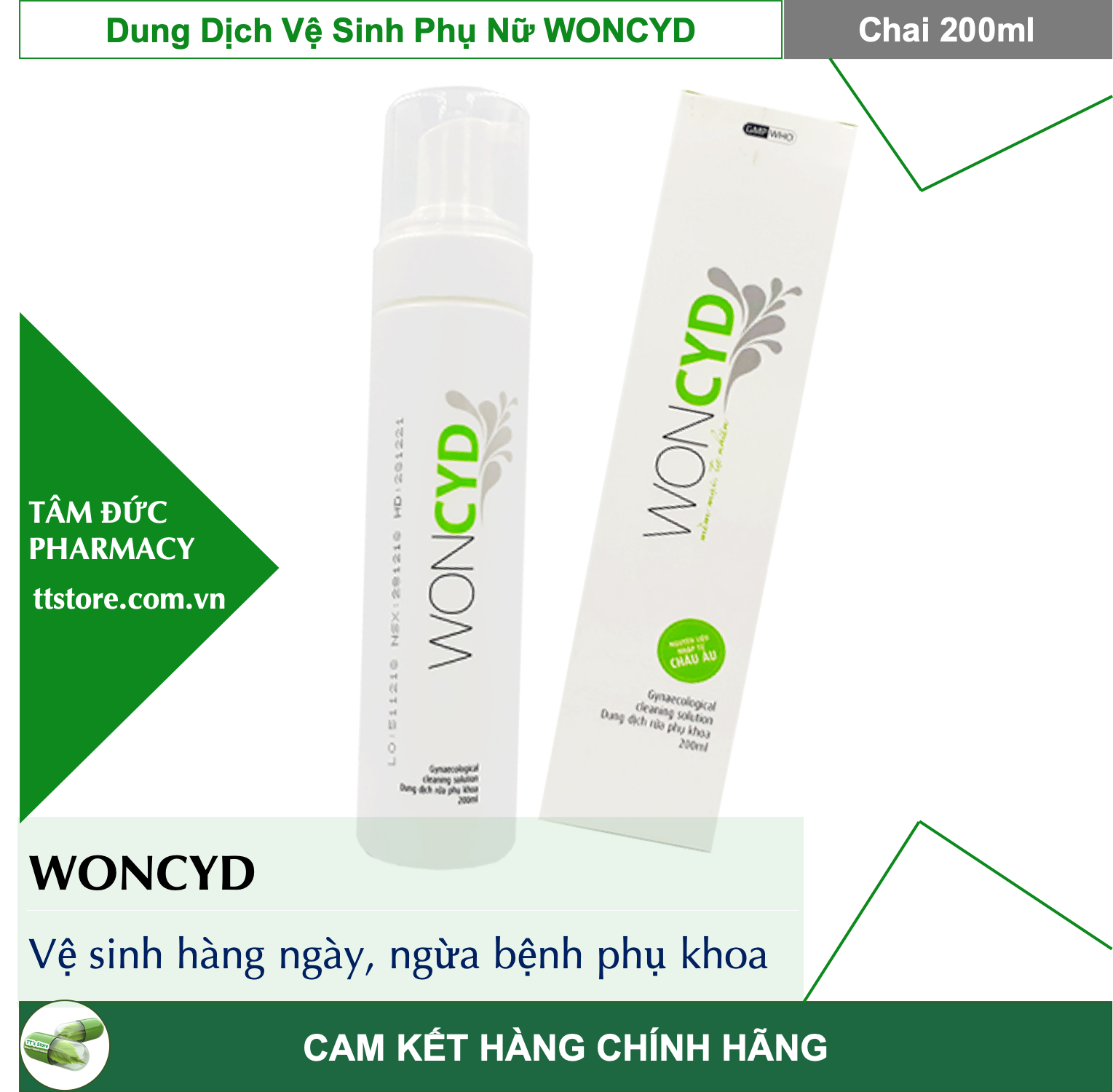 WONCYD [Chai 200ml] - Dung dịch vệ sinh phụ nữ tạo bọt, ngừa bệnh phụ khoa