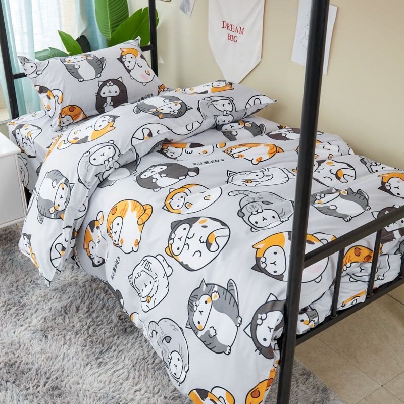 Bộ Chăn Ga Gối Poly Nhập 4 món[1m6x2m và 1m8x2m], mẫu mèo béo