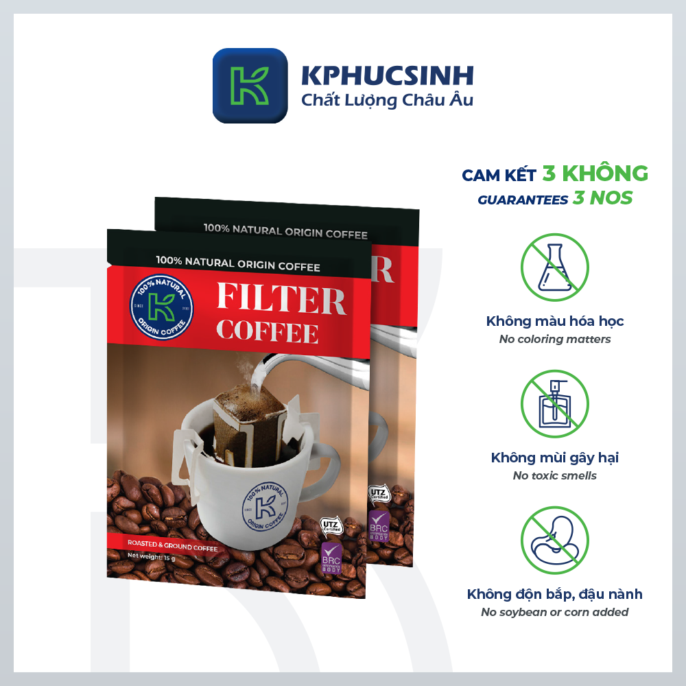 [COMBO MUA 2 TẶNG 1] Date 11/2026 Cà Phê Phin Giấy K Coffee Nguyên Chất Arabica & Robusta K Filter 105G (Hộp 7 Gói x 15G)