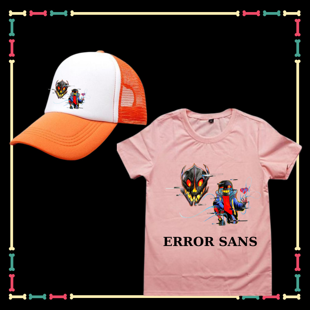 Combo áo Mũ Error Sans siêu ngầu tay ngắn vải co giãn 4 chiều cho bé trai bé gái