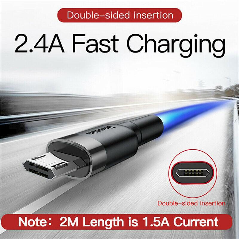 Cáp sạc nhanh Baseus Cafule Micro USB Dài 2m cho Smartphone Android Samsung/ Xiaomi/ Oppo/ Asus/ Huawei (2.4A, Quick charge 3.0)