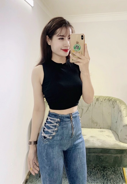 Quần bò đan dây