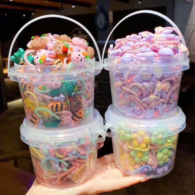 Hộp phụ kiện buộc tóc cho bé gái,hộp chum buộc tóc 50 món cho bé-xô 50 chun buộc tóc hình cute