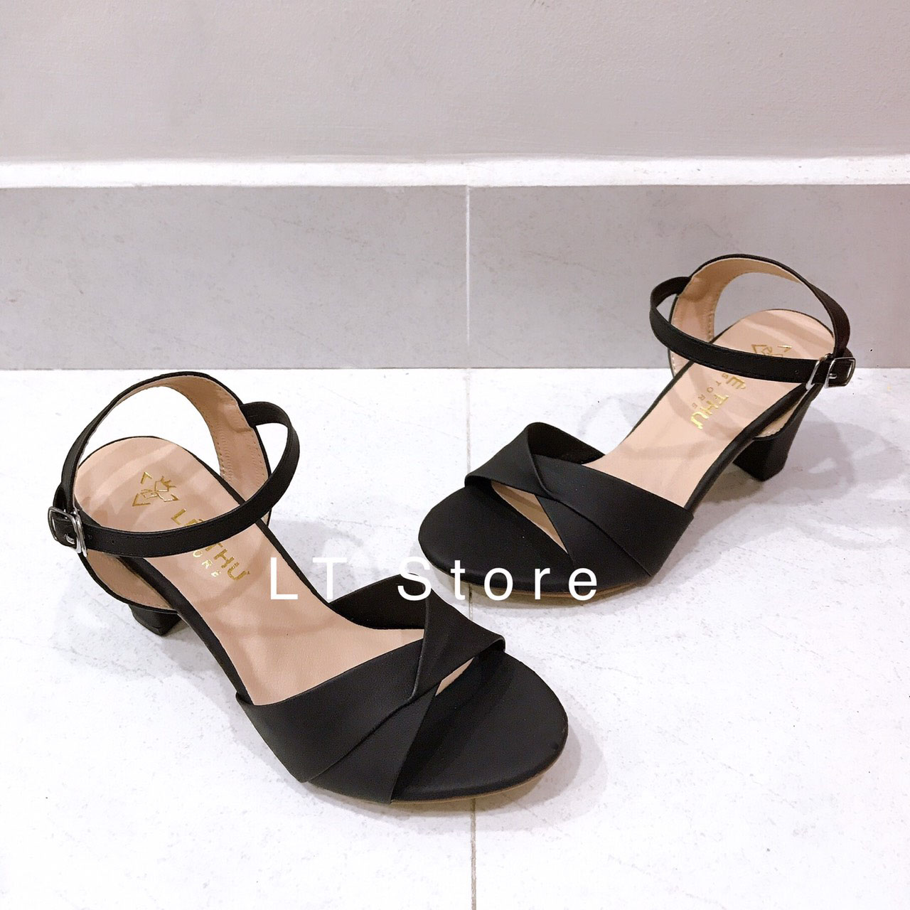 Giày cao gót 7cm xếp kiểu hở gót