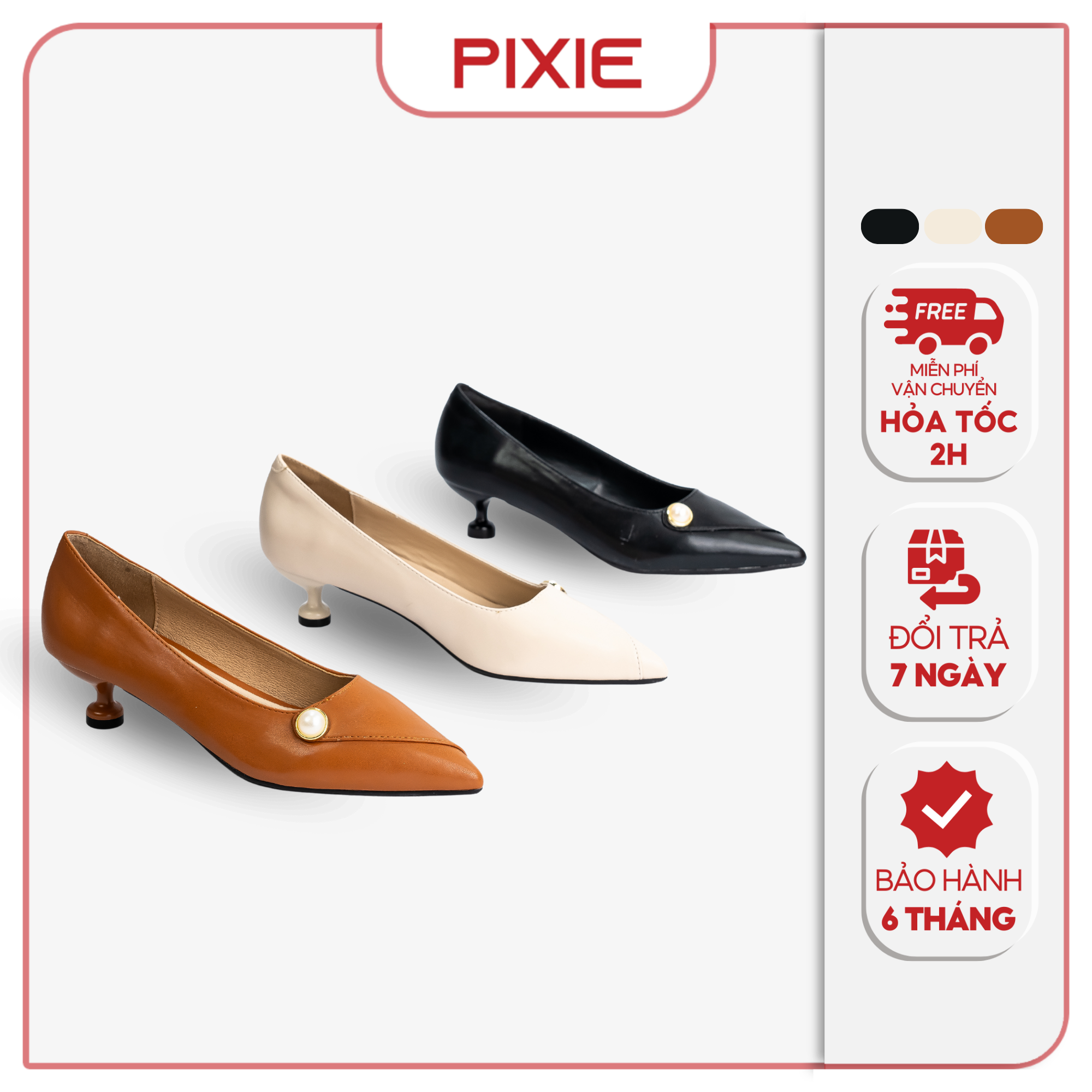 Giày Cao Gót 4cm Đính Hạt Pixie H165
