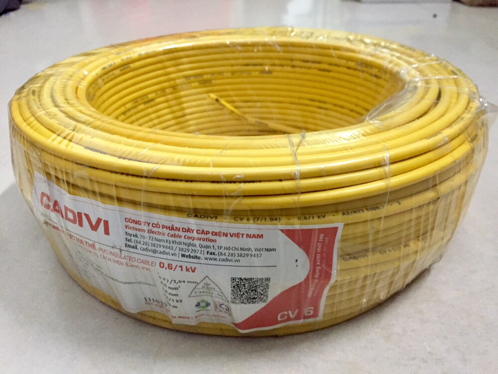 Dây cáp điện đơn CV 6.0 CADIVI. Cuộn 100 m