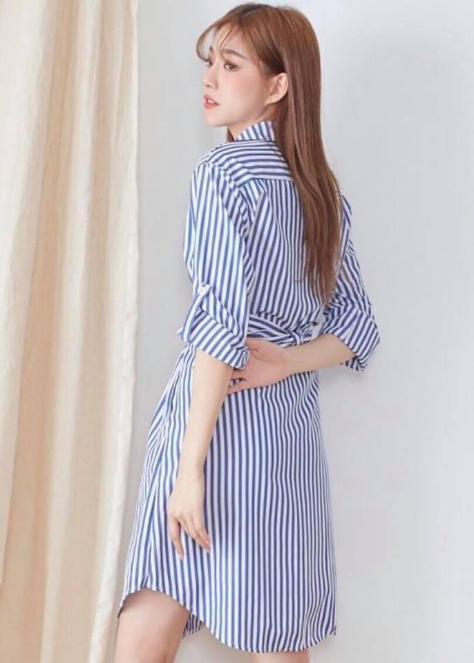 [HCM]Đầm sọc xanh chéo dây (Kèm hình thật nhà Bo)