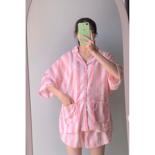 Bộ Đồ Pijama Lụa Pijama Lụa Áo Cộc - Quần Đùi HÀNG ĐẸP CHUẨN] [ẢNH THẬT +VIDEO]