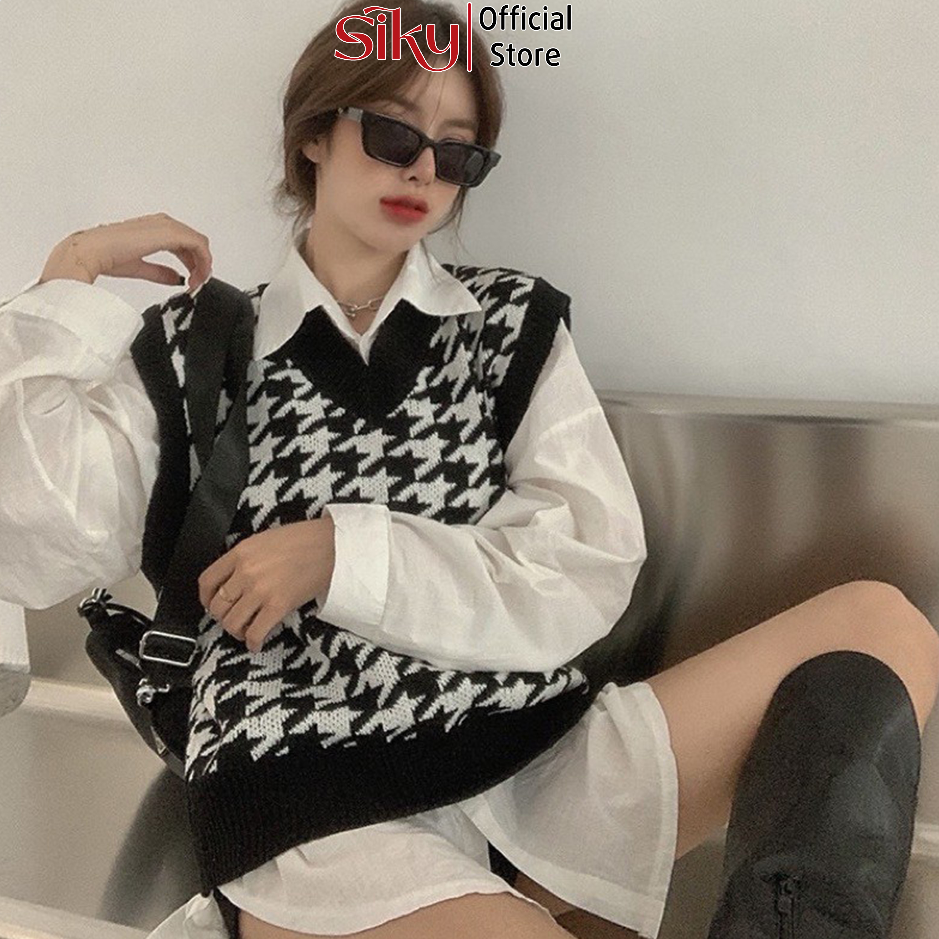 Áo gile nữ SIKY chất len dày họa tiết - GL07