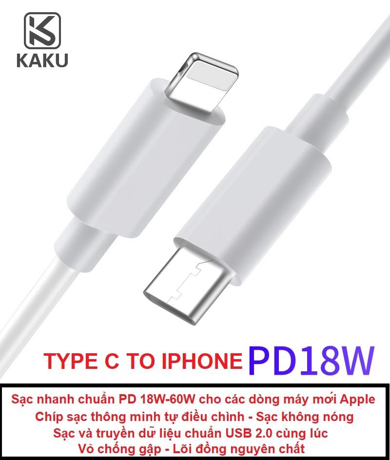 [HCM]Cáp sạc nhanh Type-C to Lightning KAKU chuẩn PD 18W truyền dữ liệu chống gập chống rối cách nhiệt sạc nhanh cho iPhone XS / XS Max / XR iPhone X / 8/8 Plus