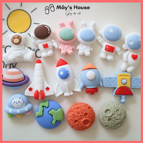 Bộ 14 Jibbitz, Sticker, Charm 3D chủ đề Phi hành gia DIY nhựa cứng gắn Dép