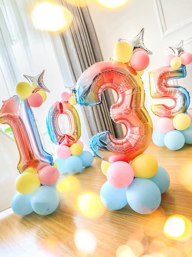 Combo Bóng tráng nhôm số hình sao 4 cánh cầu vồng size 80cm, trang trí phụ kiện sinh nhật