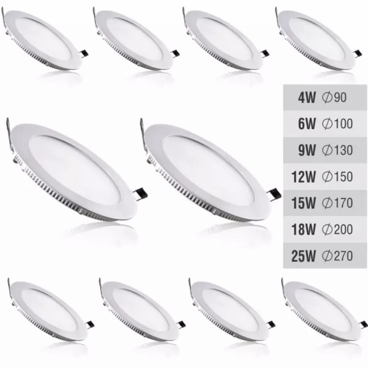 Đèn Led Panel mỏng tròn Âm Trần 3W, 4W, 6W, 9W, 12W, 18W, 24W (Ánh sàng Trắng, Vàng)
