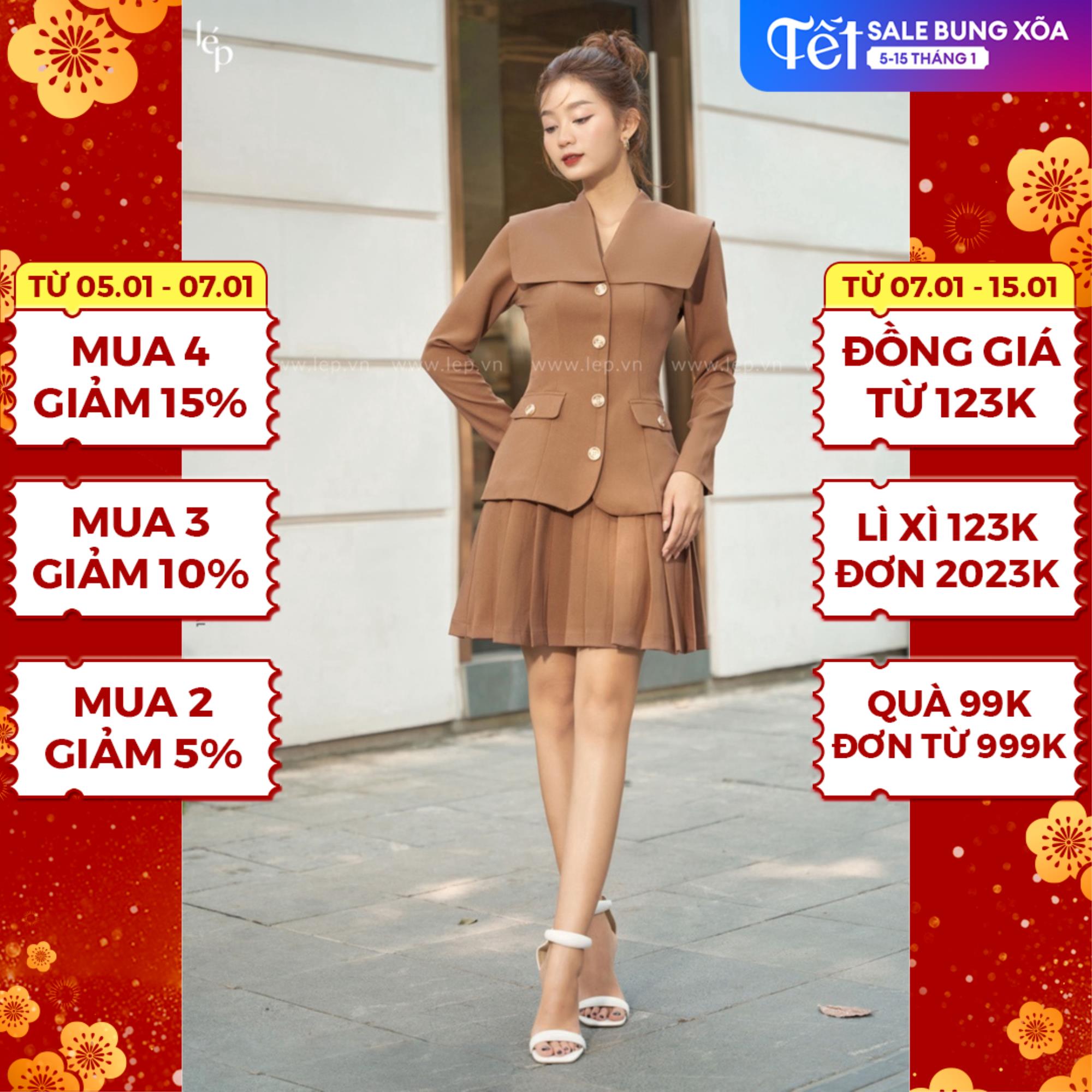 [Chỉ 10-12.10 mua 2 giảm 10%, mua 4 giảm 15%] Váy cổ cape xếp ly Lep' 1VA02201NA