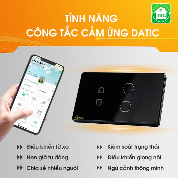 Công tắc cảm ứng Datic 2 nút kèm ổ cắm