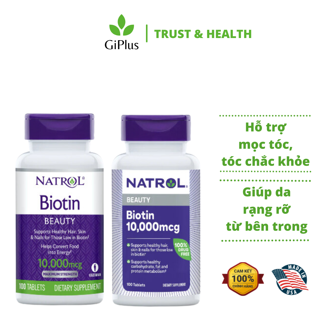 Viên Uống Hỗ Trợ Mọc Tóc, Móng Natrol Biotin 10.000mcg (100 Viên/Lọ)