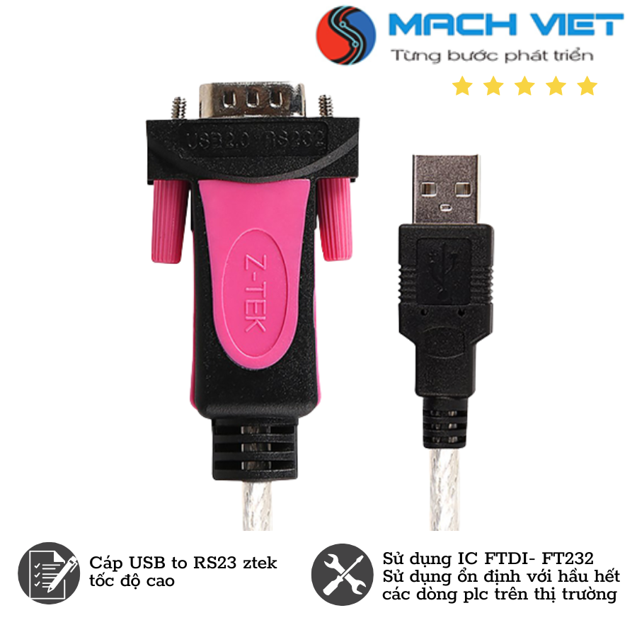 Cáp nạp PLC Mitshubishi Ztek chuẩn USB to RS232 (chip FT232)