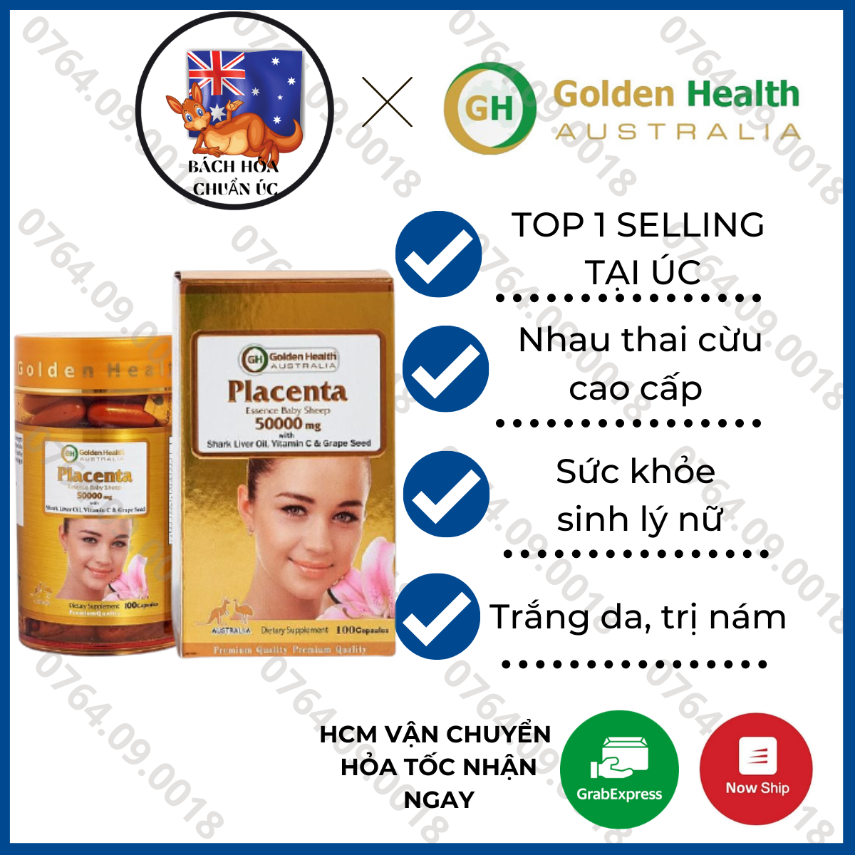 Golden Healthy Placenta 50000mg - Viên uống nhau thai cừu 100 viên