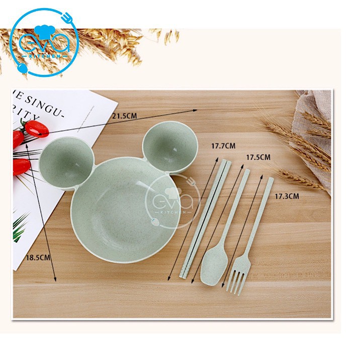Bộ Chén Ăn Dặm Lúa Mạch Gồm Đũa Muỗng Nĩa Cho Bé
