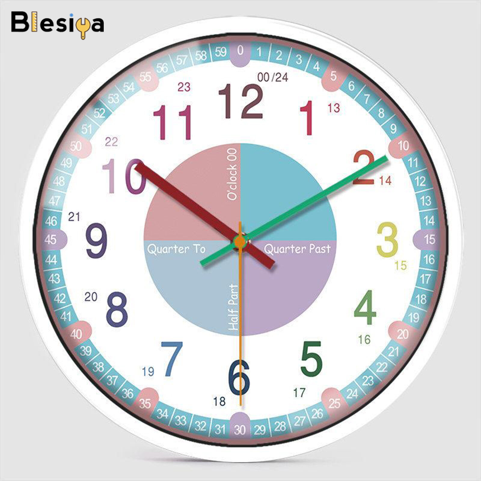 Blesiya 12 Inch Silent Sweep Seconds Precision Time Tell Kids Wall Clock