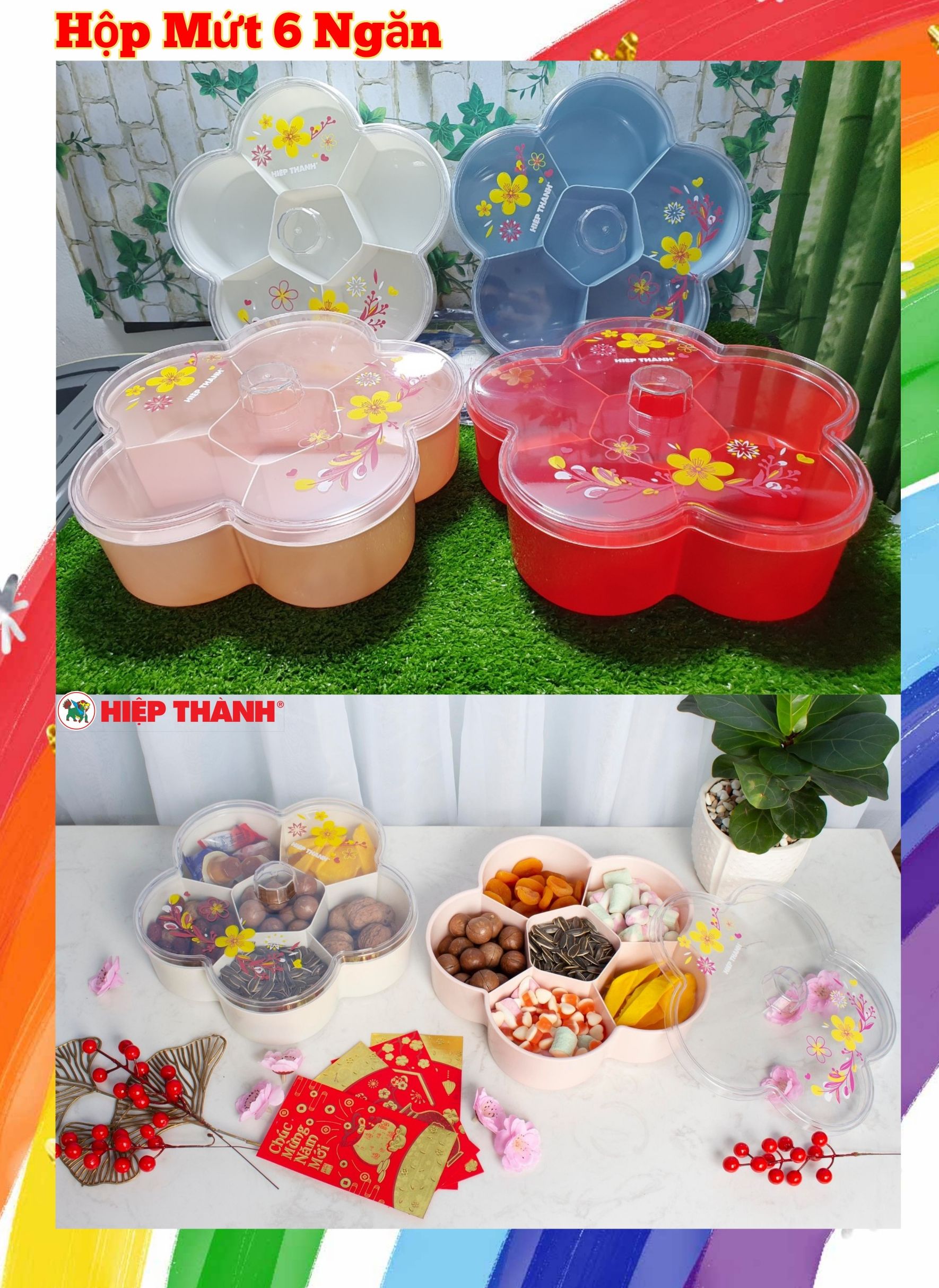 Khay đựng mứt tết hình hoa mai - hộp đựng mứt nhựa hiệp thành