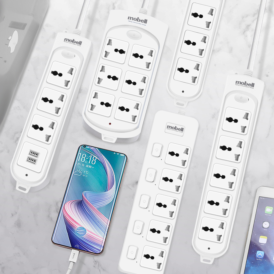 Ổ cắm điện đa năng nhiều lỗ có công tắc nắp che an toàn chất liệu nhựa ABS chống cháy chịu nhiệt tốt công suất 2500W ổ cắm điện