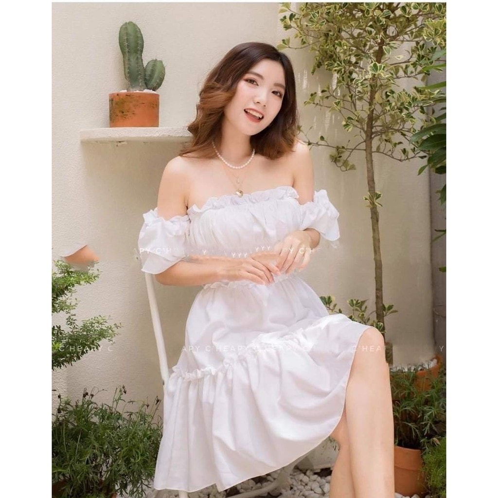 Váy đầm nữ thiết kế dự tiệc, đầm đen trễ vai phối màu trắng xẻ tà dáng dài,  đầm maxi bẹt vai màu đen sang chảnh | Shopee Việt Nam