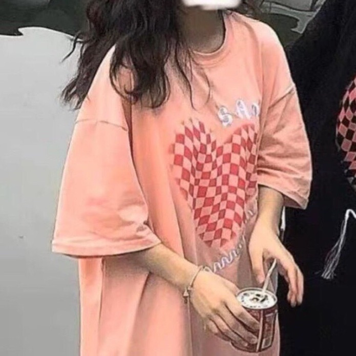 Áo thun phông rộng unisex nam nữ TRÁI TIM CARO, Áo thun nữ phông rộng unisex chất thun cotton co dãn 4 chiều