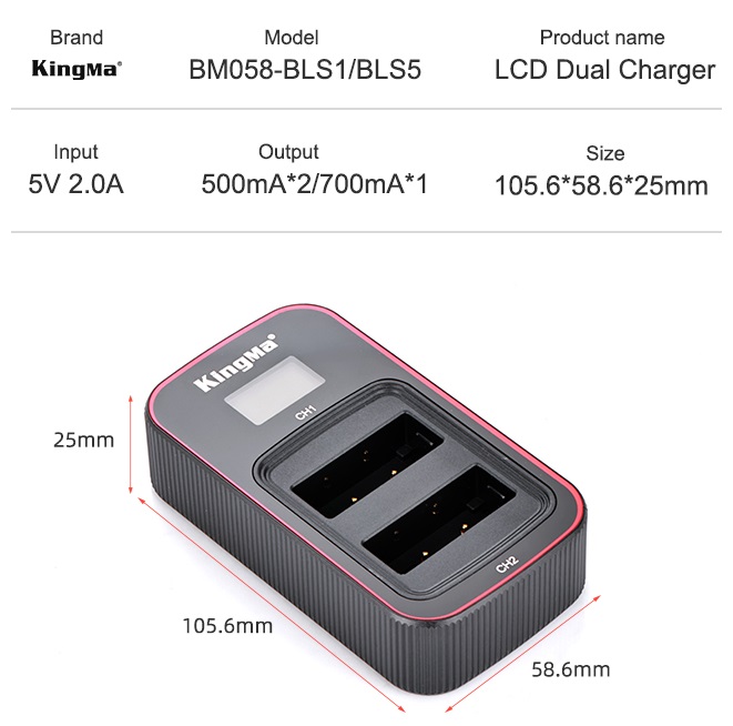 Pin sạc Ver 3 Kingma for BLS1/BLS5