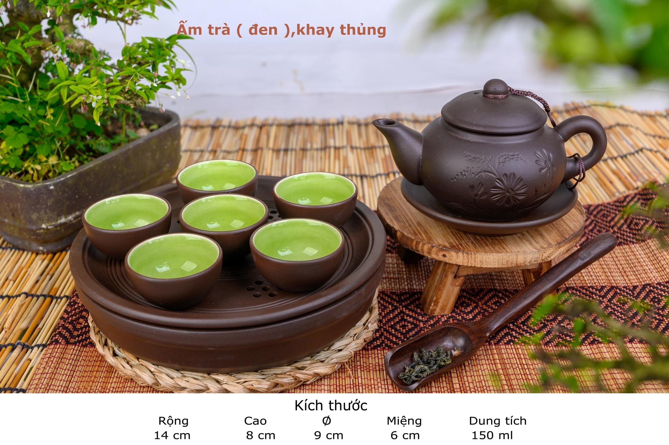 Ấm chén tử sa tâm sen kèm khay