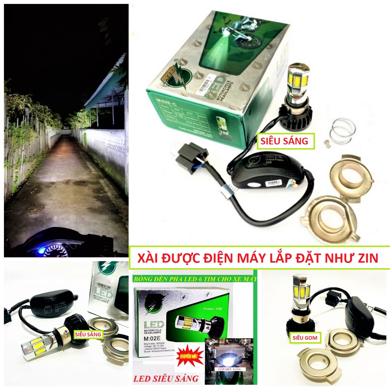 ĐÈN PHA LED XE MÁY 6 TIM RTD CỰC SÁNG MẪU MỚI LẮP NHƯ ZIN , ĐÈN PHA XE MÁY , ĐÈN PHA Ô TÔ