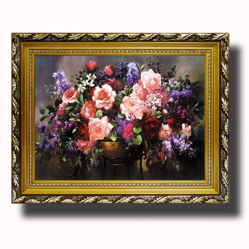 Tranh treo tường - Giỏ hoa hồng phấn - Tranh Minh Hiền (KHUNG GỖ - 60 x 70cm)