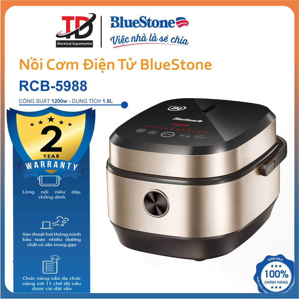 Nồi cơm điện tử cao tần bluestone rcb-5988,lòng niêu siêu dày, 1200w - 1.5 lít, bảo hành chính hãng 2 năm