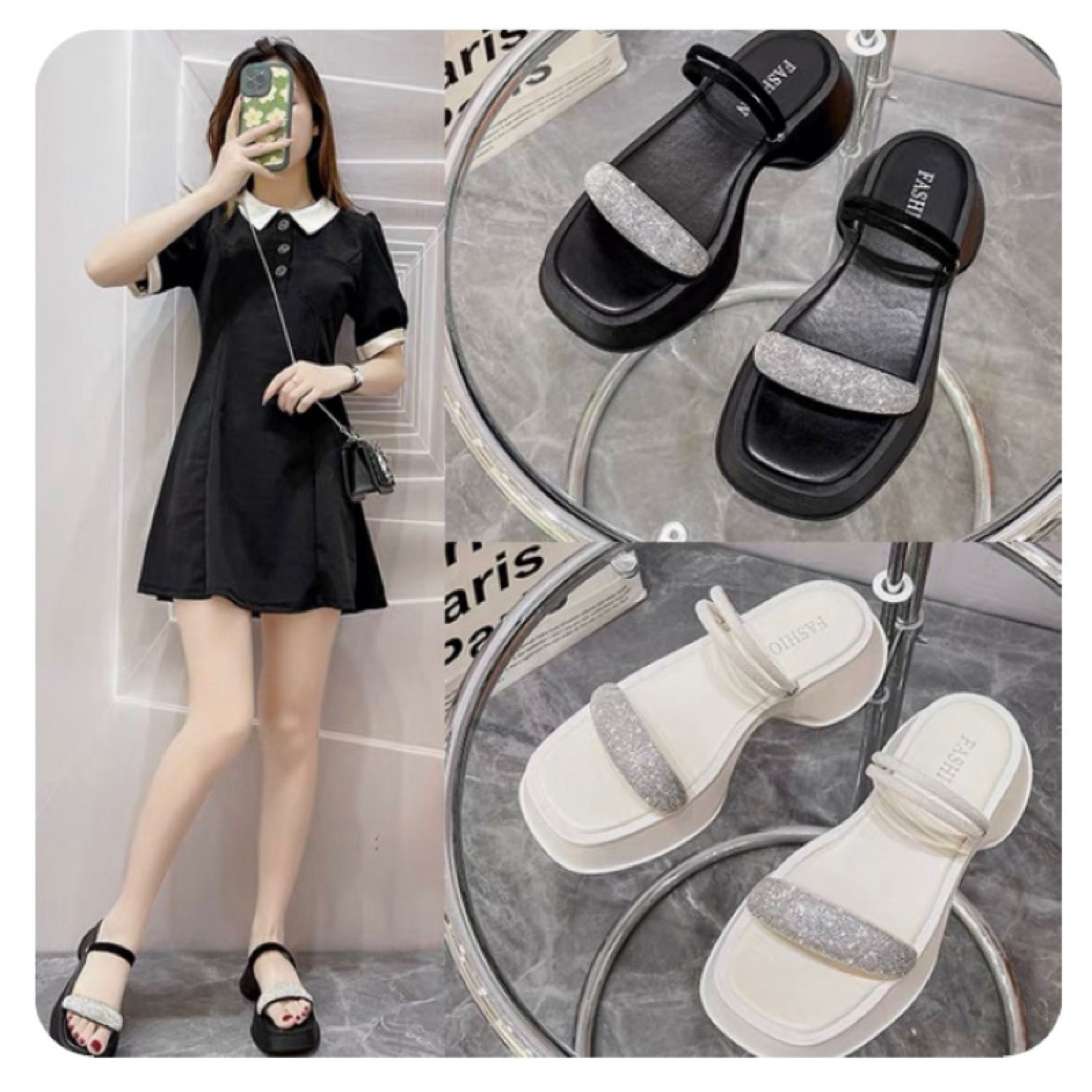 Dép sandal nữ, dép đế xuồng nữ đế bằng quai đá
