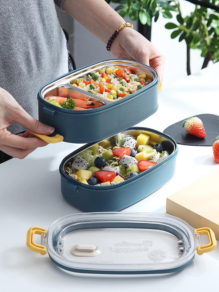 Hộp Cơm Giữ Nhiệt 2 Tầng Katie Lõi INOX 304 Cao Cấp,Hộp Đựng Cơm Chống Tràn 2 Ngăn Nắp Trong Suốt