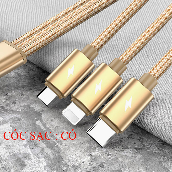 Quick Charger QC 3.0 -30W -3 Port USB with cable quick charger 3a 3 in 1 | fast charging Android & iOS-3 standard Type C/Lightning/Micro USB long 1.2 meters