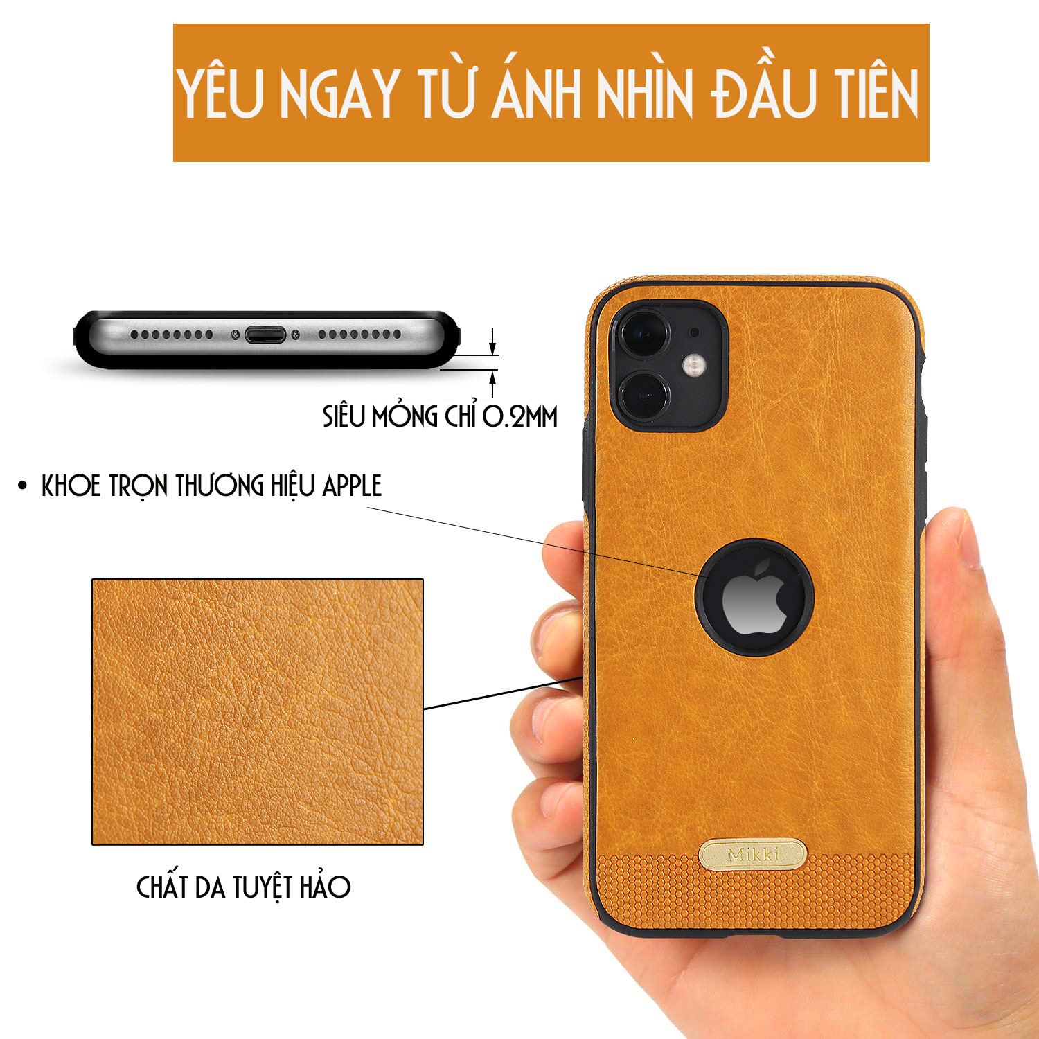 Ốp lưng da cho iPhone 11, 11Pro, 11Pro Max có hở logo mặt lưng