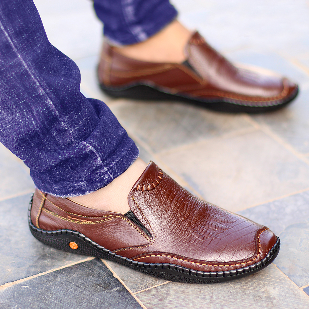 Giày lười nam da bò in vân cá sấu mẫu mới nhất Giày mọi nam giày slip on nam da bò cao cấp giày xỏ nam Giày vân cá sấu mẫu mới nhất S-7 màu nâu