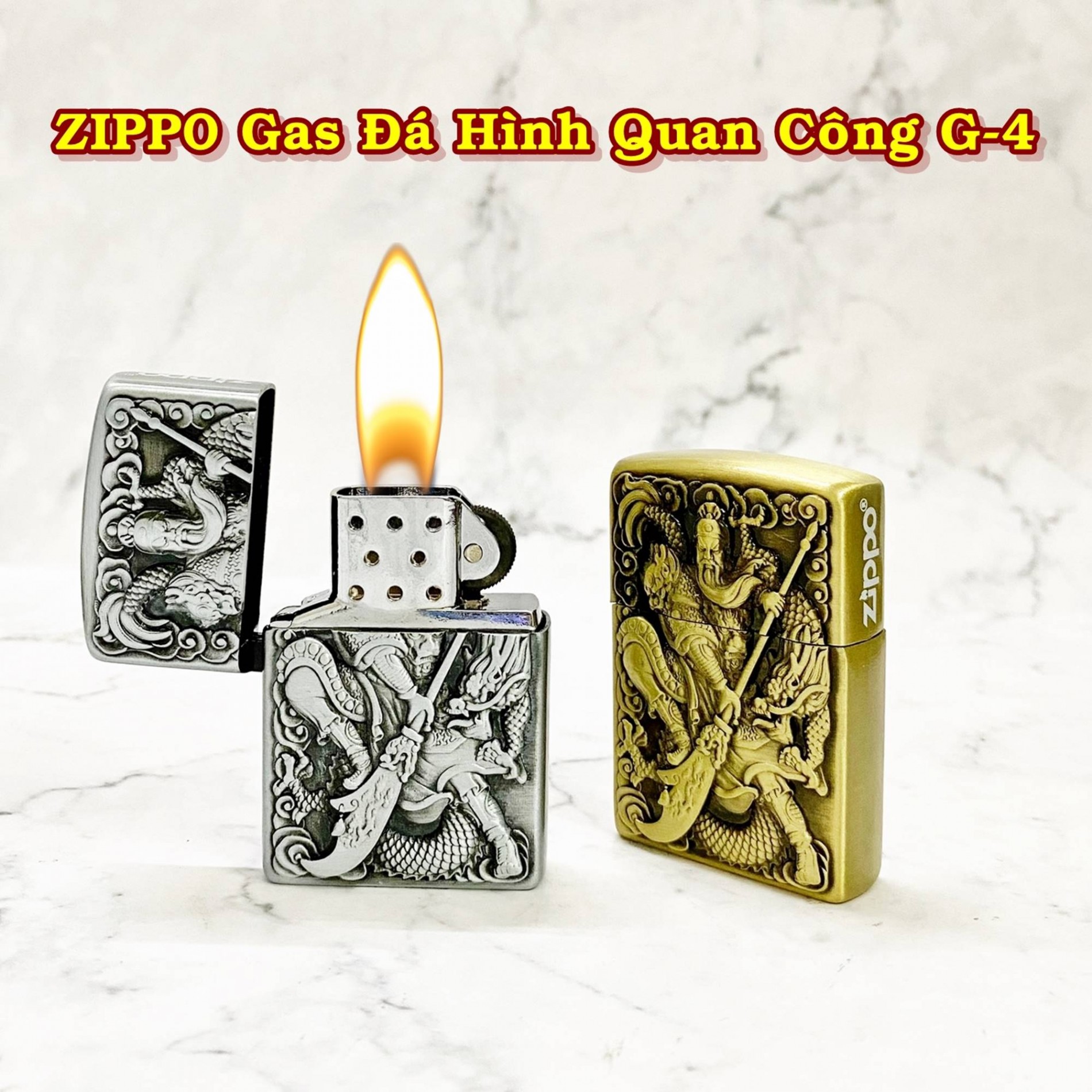 BẬT LỬA ZIPPO GAS ĐÁ HÌNH QUAN CÔNG G-4