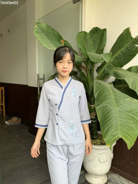 Đồ lam đi chùa nữ, đồ phật tử mẫu tim viền