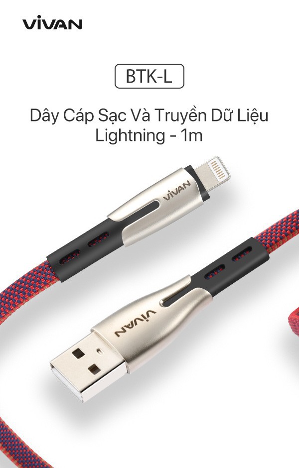 Cáp Sạc Nhanh Lightning/Type-C/Micro VIVAN BTK-L/BTK-M/BTK-C 1m cho iOS/Android