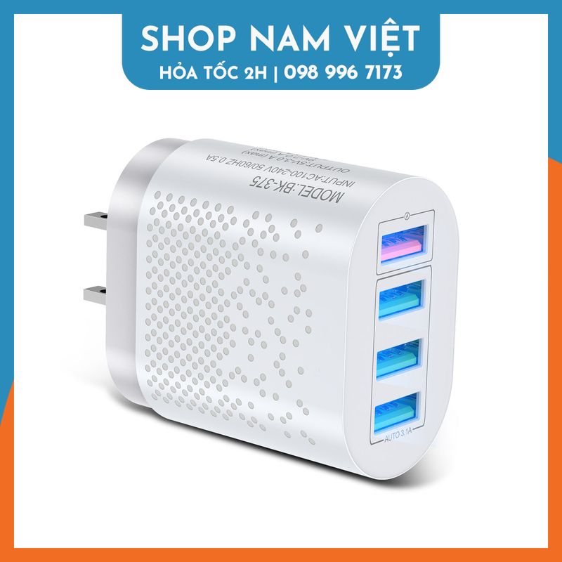Củ sạc usb 5v loại tốt 3 đầu, cốc sạc 4 đầu có cổng sạc nhanh qc3.0