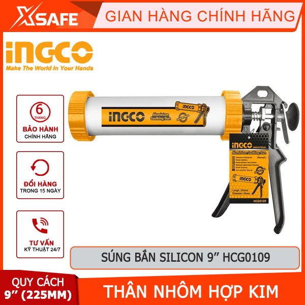 Dụng cụ bắn silicon INGCO HCG0109 | dụng cụ bơm Kích thước 9 (225mm) Thân nhôm hợp kim bơm keo chống thấm sàn mái bê tông, công trình [CHÍNH HÃNG] [XSAFE]