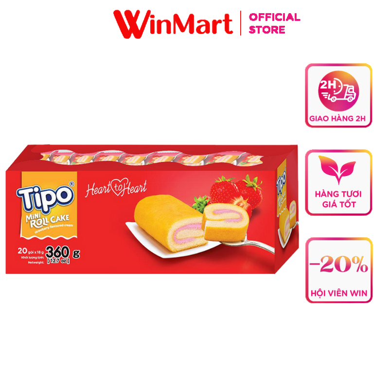 - bánh bông lan cuộn kem dâu tipo hộp 180g