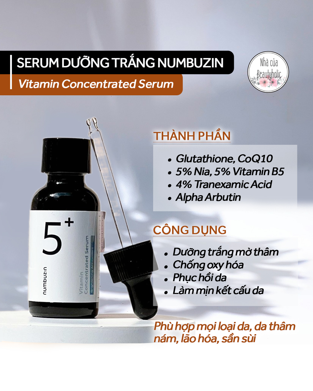 Serum dưỡng trắng chống oxy hóa numbuzin 5+ vitamin concentrated serum
