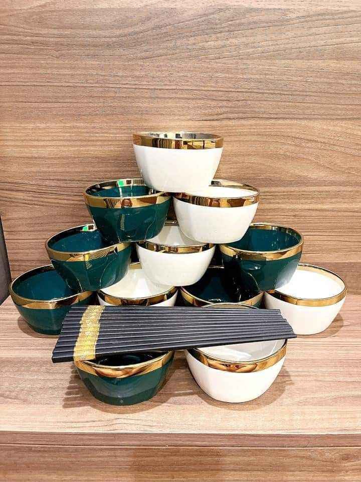 Bộ 6 chén bát Xanh/Trắng kèm 6 đôi đũa