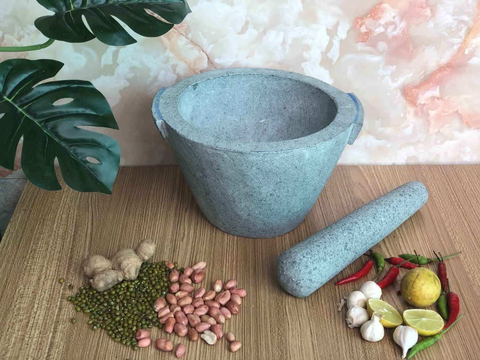 bộ sản phẩm cối đá + chày đá đường kính 20cm